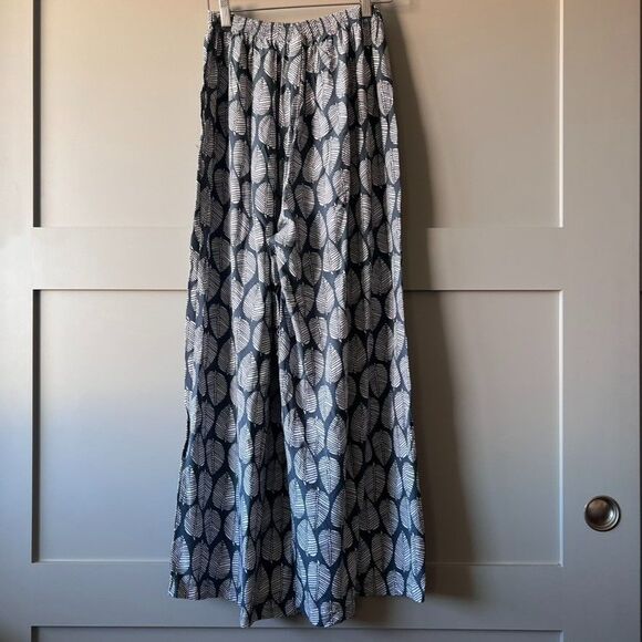 Style Park 1 Women Wide Leg Pants One Size Blue Leaves Boho Beach Tropical Rayon - Picture 6 of 14